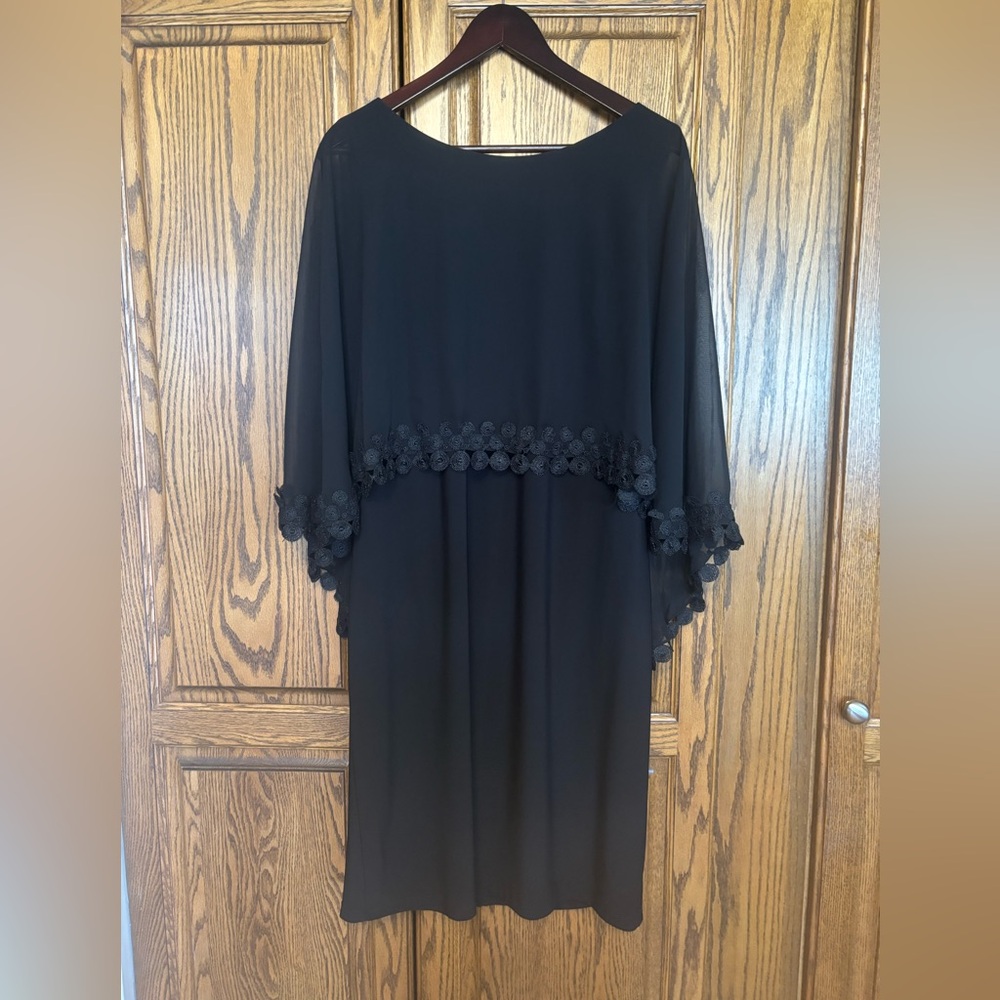 Scarlett Black Sleeveless with Overlay Dress with Floral Trim